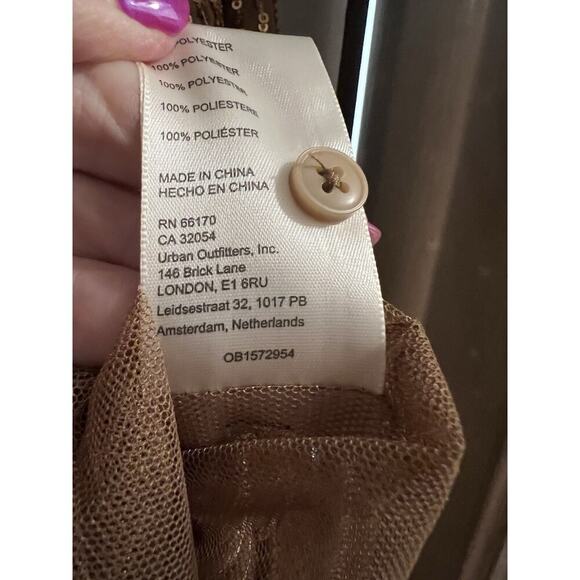 Anthropologie Brown Gold Remie Sequin Sparkle Button Up Blouse Sz LP - Picture 7 of 9